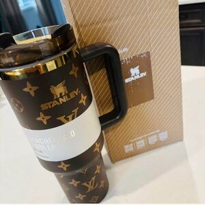 Brown Gold Stanley Logo Tumbler with Handle and straw BRAND NEW in BOX